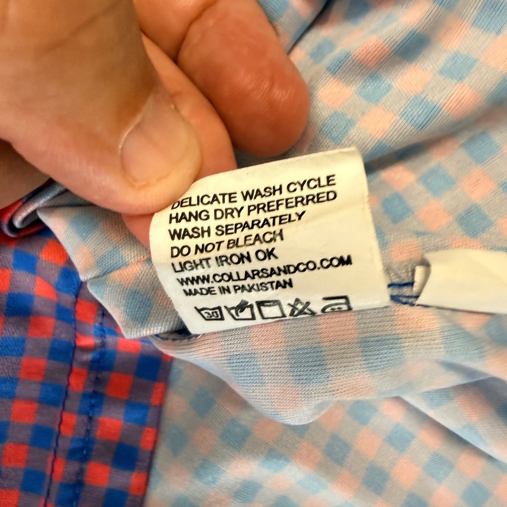 Collars & Co Mens 3XL Dress Collar Polo Shirt Blue Orange Gingham Check Golf Tee - Picture 9 of 9
